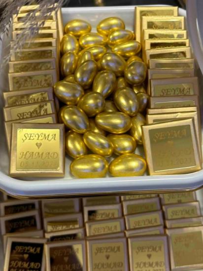 50 Adet Kare Çikolata için Gold Pleksi etiket